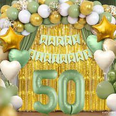 , Sage Green 50Th Birthday Decorations Set – Pack of 49 | Sage Green 50 Balloon