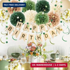 Green Birthday Party Decorations for Women Girls with Happy Birthday Banner,Tiss