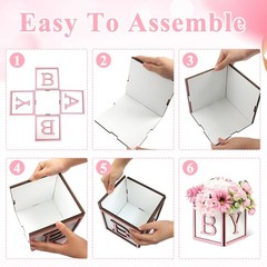 4 PCS Baby Shower Boxes Decorations Wood Blocks Printed Letter Pink Centerpiece