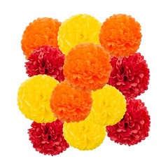 Red Orange Yellow Tissue Pom Poms Paper Kit DIY Decorative Flowers 12 Pcs