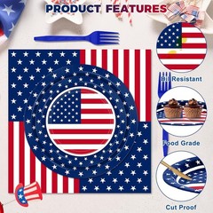30 Sets 9″ & 7″ Plates, Napkins, Forks – July 4th Disposable