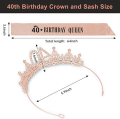40Th Birthday Decorations for Women, Black Rose Gold 40Th Birthday Crown and Sas