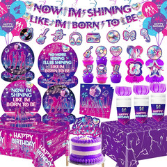 140PCS Singer Birthday Party Decorations Purple Retro Style Including Banner, Ta