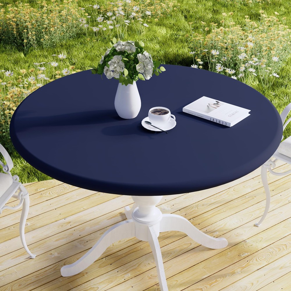 Fitted Round Fabric Tablecloth, Elastic, Waterproof, Oil Proof, Easy Care