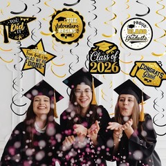 30 Pcs Graduation Decorations 2026 Graduation Hanging Swirls Gold Foil Paper …