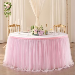 9ft Pink Tulle Table Skirt for Rectangle Tables or Round Tables Tutu Table Cl…