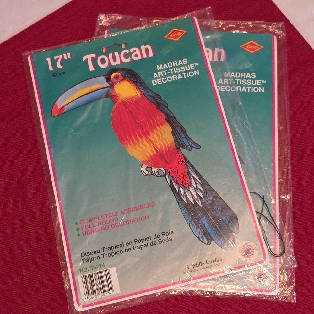 Vintage Set Beistle 17″ Toucan Art Tissue Decoration Tropical Party Rainforest