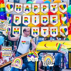 Happy Pride Month Banner Double Side Print Lgbtq+ Decoration Rainbow Party De…