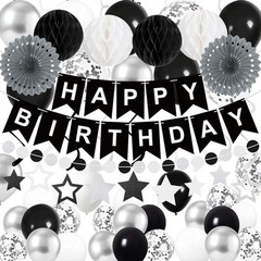 Black Silver White Birthday Party Decorations Kit Balloons Banner Adult Decor