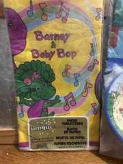 HUGE Vintage Barney Birthday Decorations Cake Tin Party Supplies RARE LOT