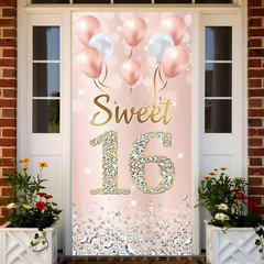 Sweet 16 Birthday Decorations Door Banner for Girls, Pink Rose Gold Happy 16t…