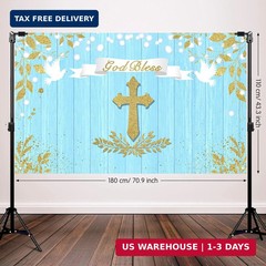 Capoda 71 x 43 Inch God Bless Baptism Backdrop First Communion Party Decoration