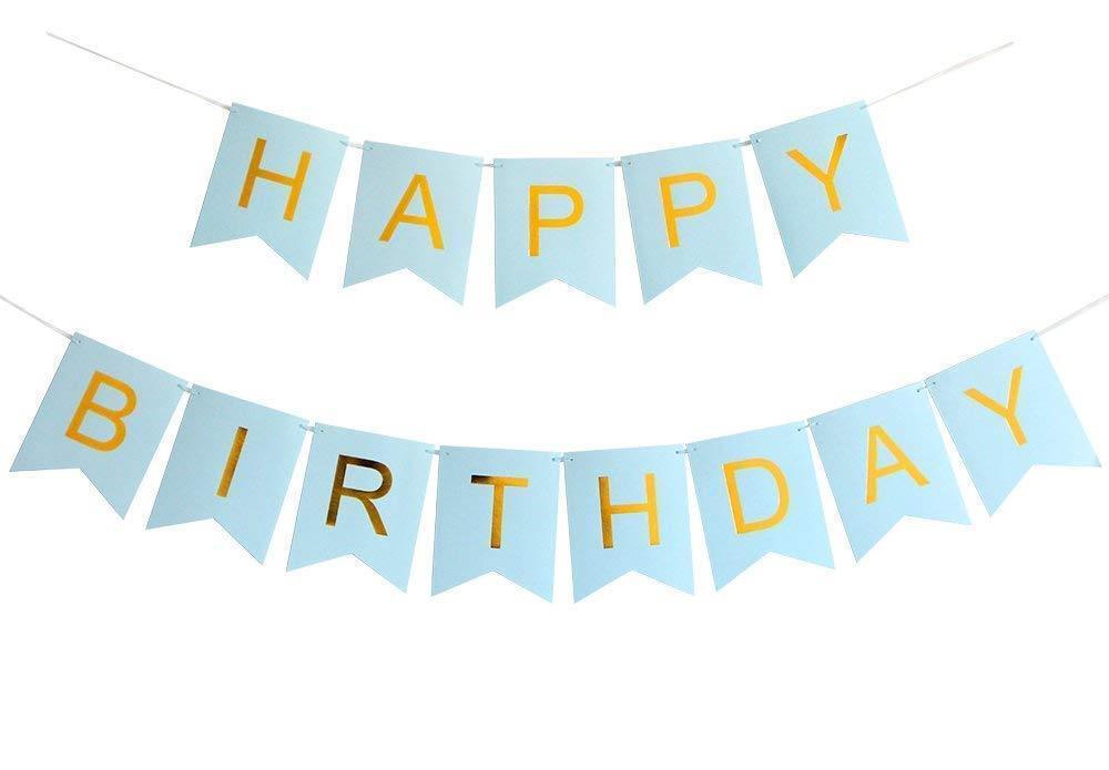 White Gold Happy Birthday Banner Baby Shower Party Decorations Pre Assembled