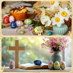 12 PCS Wooden Easter Egg Religious Decor He Is Risen Colorful Resurrection