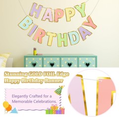 Elegant 9ft Pre-Strung Happy Birthday Banner in Macaron Colors – No DIY Needed
