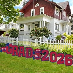 Graduation Yard Signs 11 Pcs for 2026 Lawn Party Decor with Stakes Red Blue
