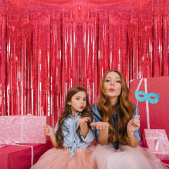 2 Pack 3.2Ft X 8.2Ft Red Foil Fringe Curtain, Glitter Metallic Tinsel Foil Fring