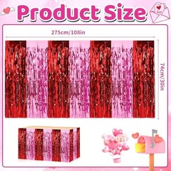 Red Pink Foil Fringe Table Skirts, 4 Pack 108 x 30 inch, Festive Tinsel Table…