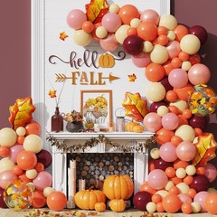 138Pcs Fall Thanksgiving Balloon Garland Arch Kit, Orange Blush Burgundy Rose…