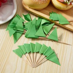 100 Pcs Solid Green Toothpick Flags Small Mini Plain Green Color Triangle Stick