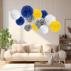 20 PCS Tissue Paper Pom Poms 6 10 12 14 Inch Flower Balls Yellow Wht Blue