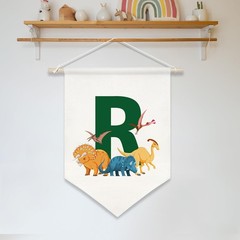 Green Letter R Flag Banner,Letter with Cute Animal Canvas Print Wall Art Post…