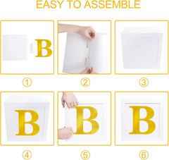 Baby Shower Boxes Party Decorations – 4Pcs Stereoscopic White Gold Boxes with Go