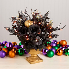 National Tree Company, 16Inch Artificial Chic Eek Black and Gold Halloween Cente