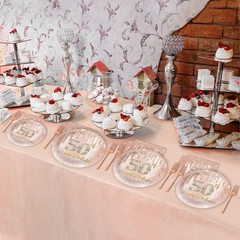Complete 96-Piece Pink Rose Gold 50th Birthday Collection for Effortless Hosting