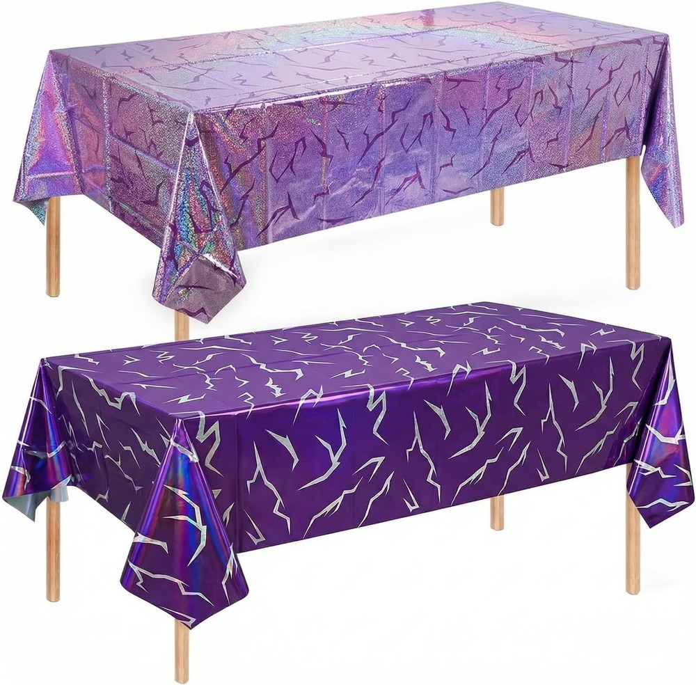 K-Style Birthday Decorations Iridescent Holographic Laser Tablecloth 2 Pack