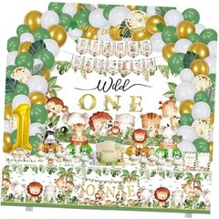 Wild One party Decorations, 150 Pcs Jungle Animal Party Supplies Decor for Boy