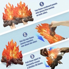 2 Set Fake Fire Cardboard Decoration – 3D Paper Flame Campfire Centerpieces