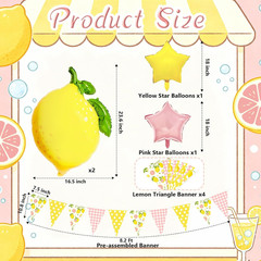 Pink and Yellow Lemon Triangle Banner Balloons Lemonade Bar Stand Supplies Amalf