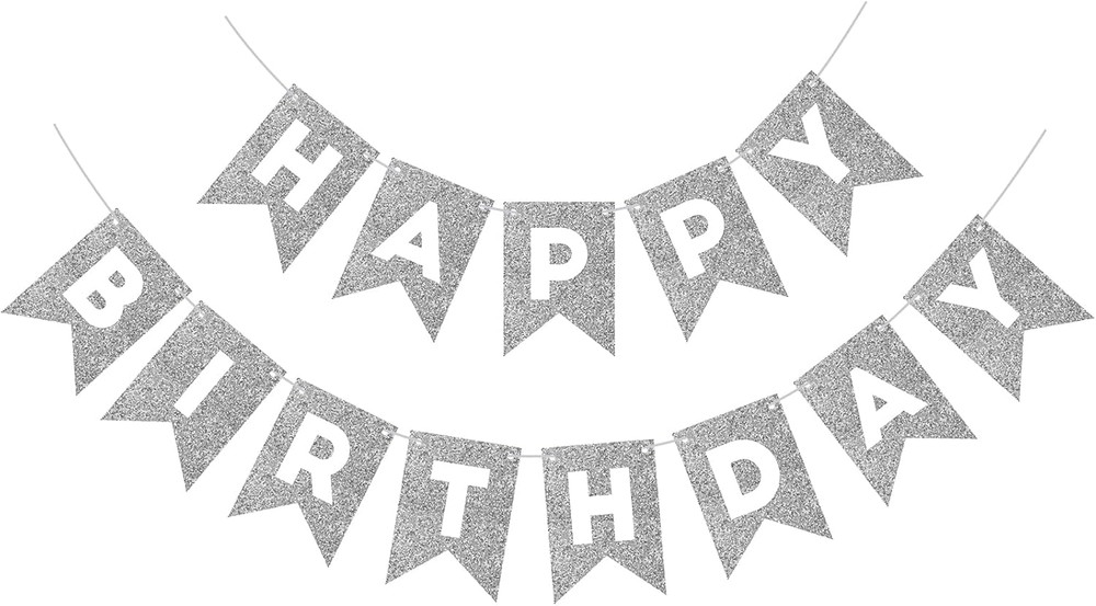 Silver Happy Birthday Banner Happy Birthday Sign for Backdrop Silver Birthday De