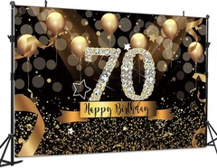 Chic 70th Birthday Backdrop – Black and Gold for Fabulous Celebrations, 7x5ft