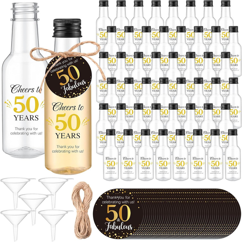 50 Sets 50Th Birthday Party Favors for Guests Include 1.7 Oz Mini Liquor Bottles