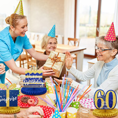 8 Piece Blue Gold 60th Birthday Table Decorations 60th Birthday Honeycomb Center
