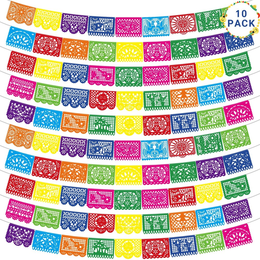 10 Pack Mexican Party Decorations, 180 FT Fiesta Banner 10 PCS, Colorful