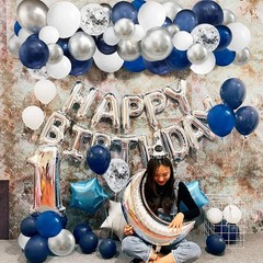 124pcs Blue Silver White Balloons Garland Arch Kit 5/10/12/18 Inch Royal Navy…