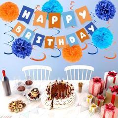 Orange Blue Birthday Decorations Set for Boys Men Women, Happy Birthday Banne…