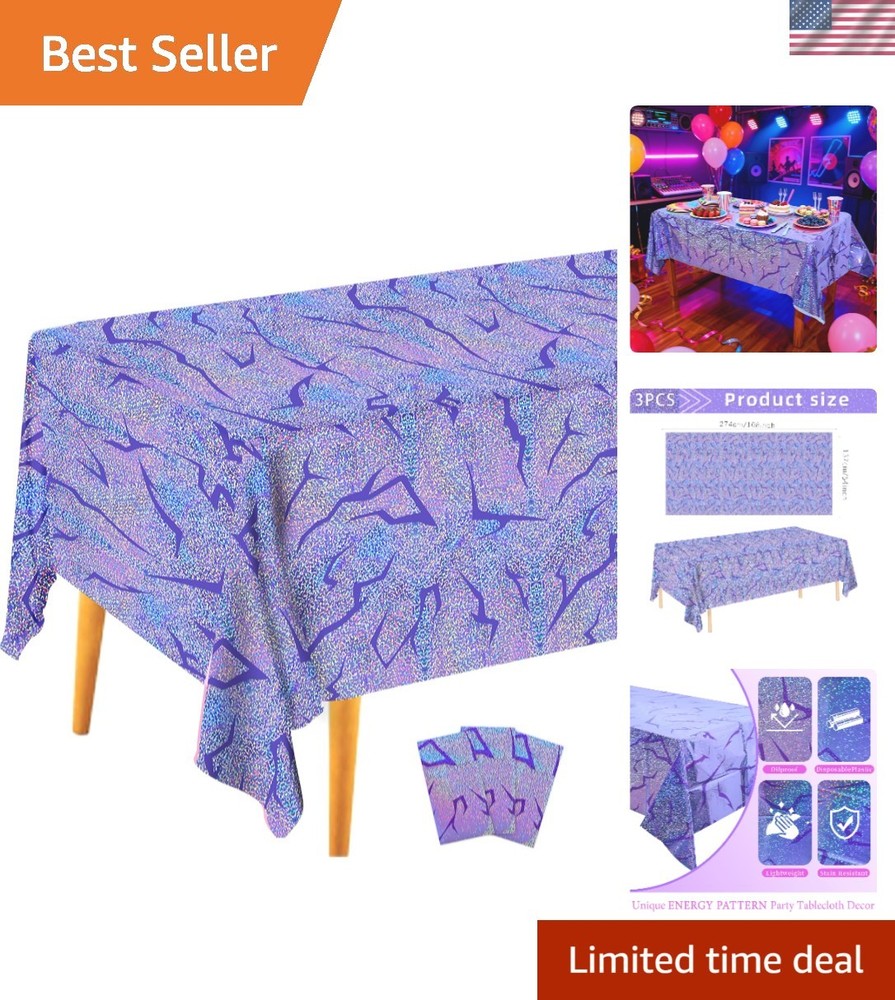 3PCS Purple Demon Hunters Holographic Tablecloth Set for All Occasions, 108×54