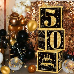 50th Birthday Decorations Boxes for Men- 3PCS Black Gold Happy 50th Birthday …