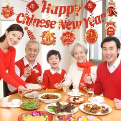 Chinese New Year Decorations 2026, Happy Banner with Red