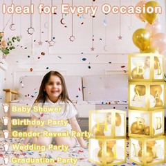 Baby Boxes with Letters, 6 Transparent Balloon 6 PCS, Golden Box