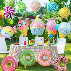 Ice Cream Balloons Donut Party – 14 Pcs Sweet Candy Round Pastel Foil Mylar D…