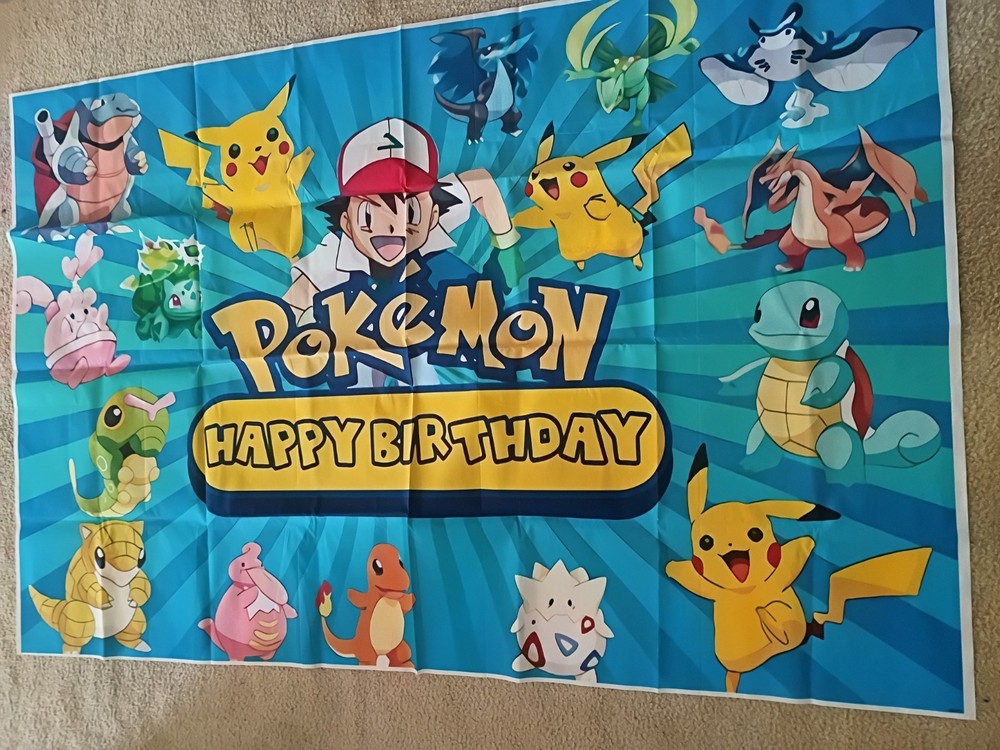 Pokemon Theme Birthday Party Backdrop Decor 5x3ft Blue Pikachu Banner Decoration