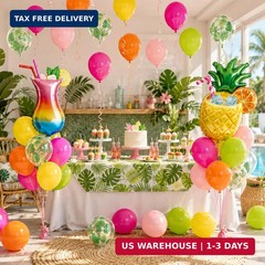Tropical Balloons Kit, 12Inch Hawaiian Balloons Hot Pink Teal Green Orange Yello