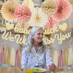Boho Pink Farewell Party Decorations Women, Good Luck We Will Miss You Banner Cr