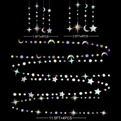 Iridescent Star Moon Circle Dot Garland Party Decoration Kit Hanging Crescent an