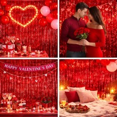 Red Foil Fringe Curtains 3 Pack 3.2 x 8.2 ft Shiny Tinsel Backdrop for Birthd…